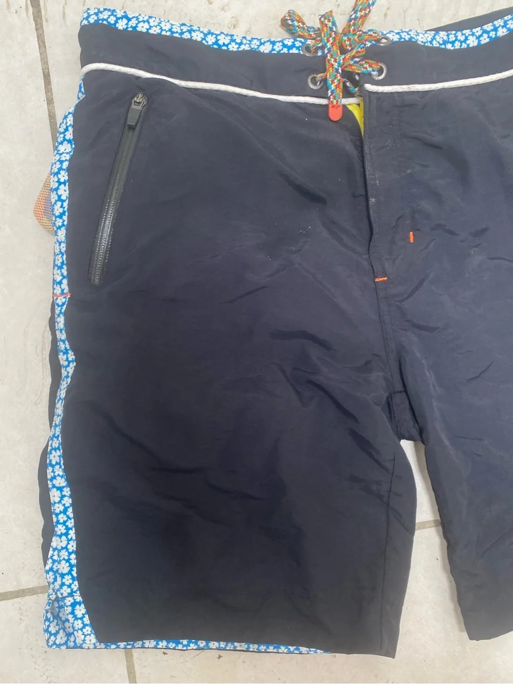 Robert Graham Men's Black Swim Trunks with Blue Floral Trim size 36